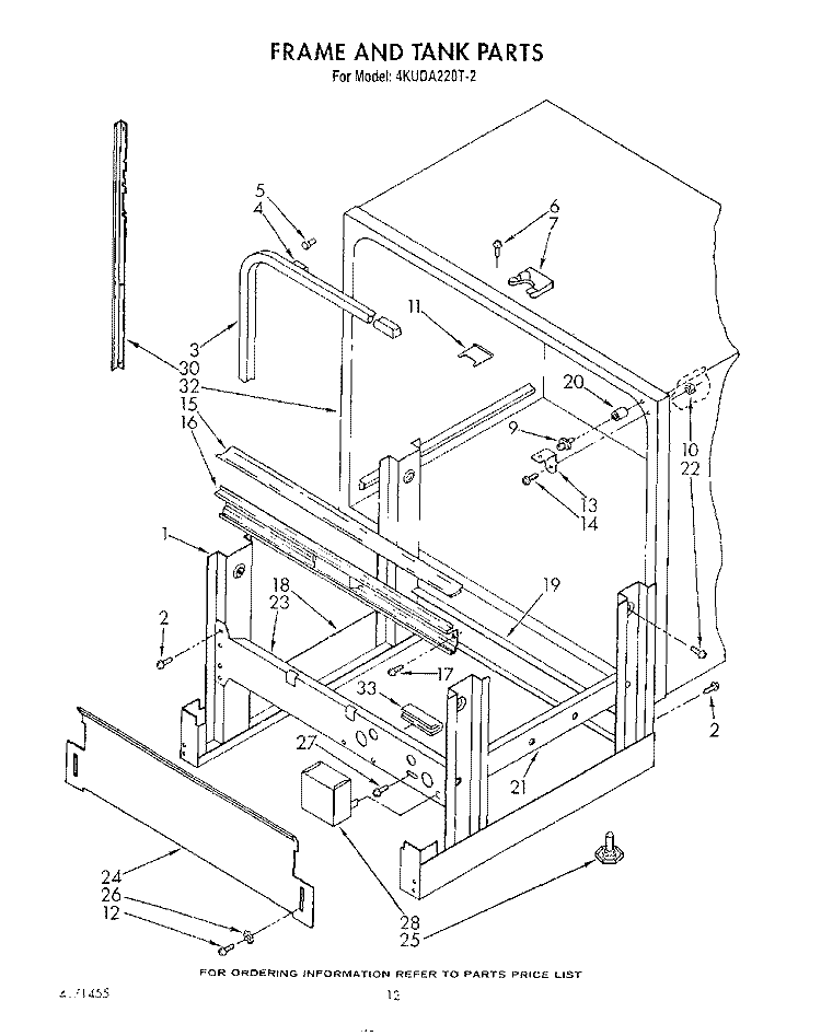FRAME AND TANK Diagram and Parts List for 4KUDA220T2  KitchenAid Dishwasher