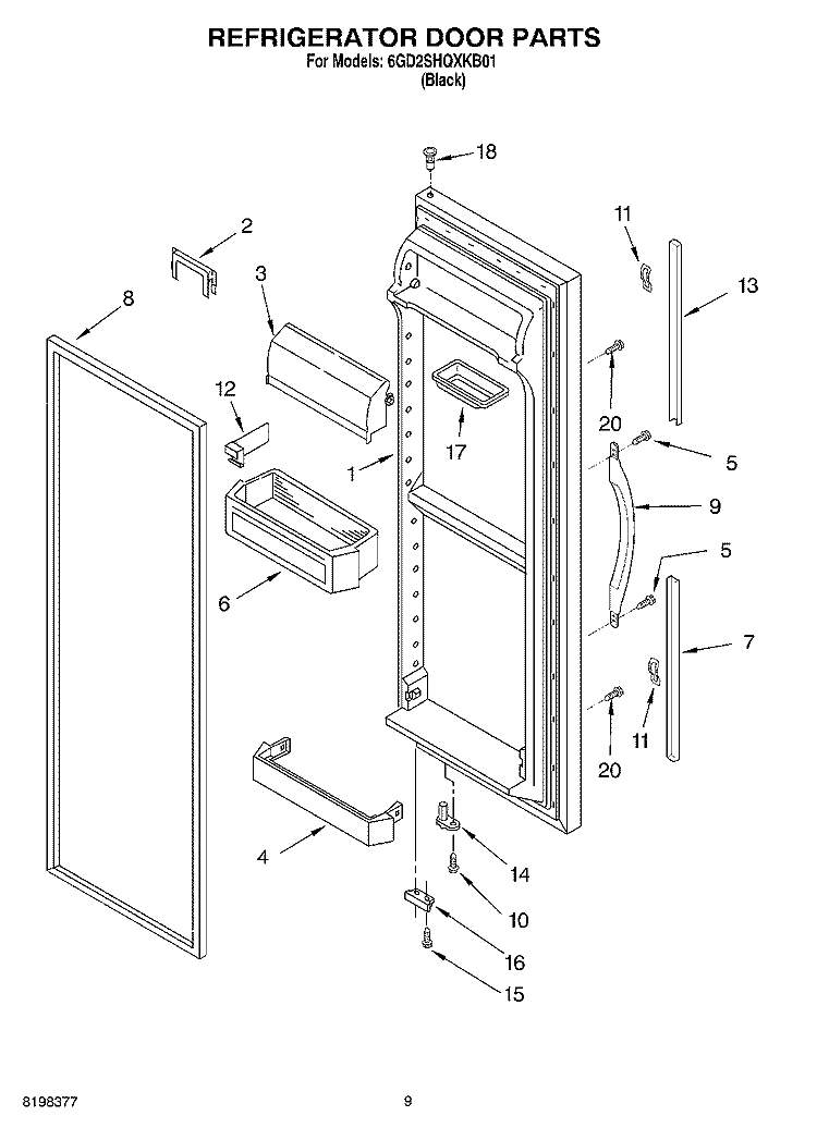 REFRIGERATOR DOOR Diagram and Parts List for 6GD2SHQXKB01  Whirlpool Refrigerator