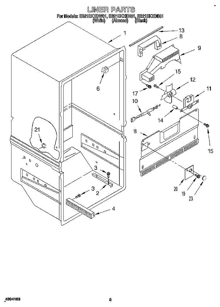 LINER Diagram and Parts List for EB21DKXDB01  Whirlpool Refrigerator