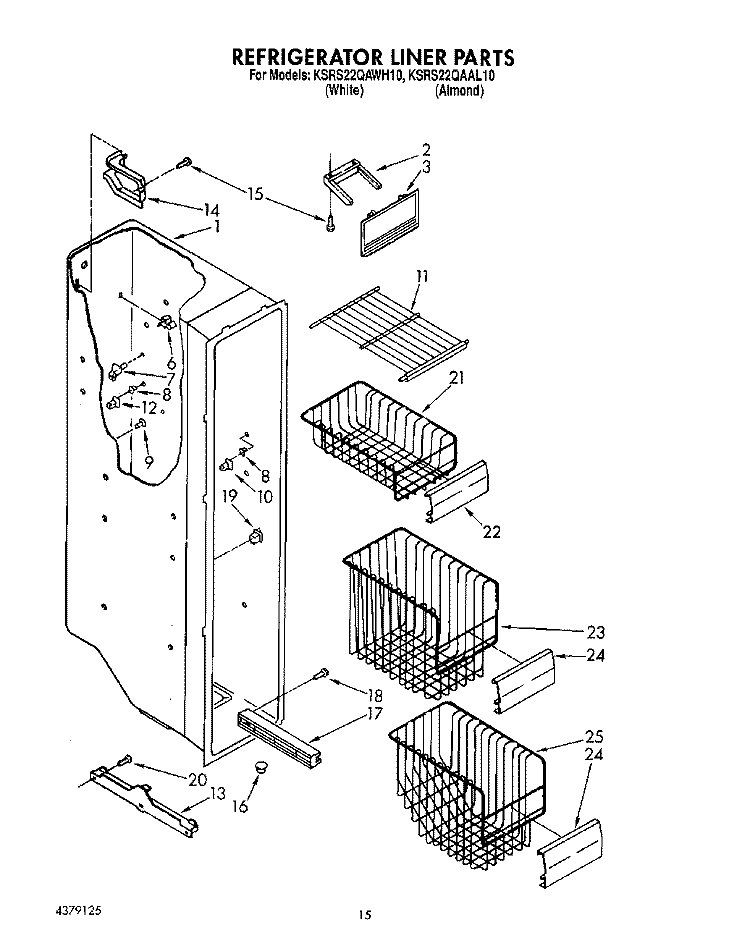 REFRIGERATOR LINER Diagram and Parts List for KSRS22QAAL10  KitchenAid Refrigerator