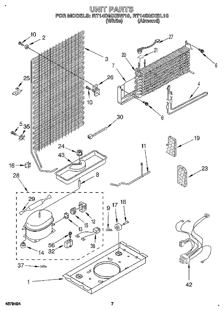 UNIT Diagram and Parts List for RT14DMXBL10  Roper Refrigerator
