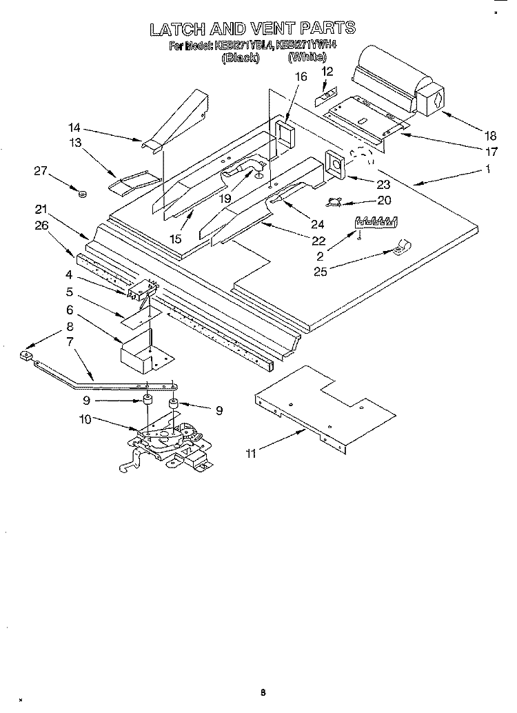 LATCH AND VENT Diagram and Parts List for KEBI271YBL4  KitchenAid Wall Oven