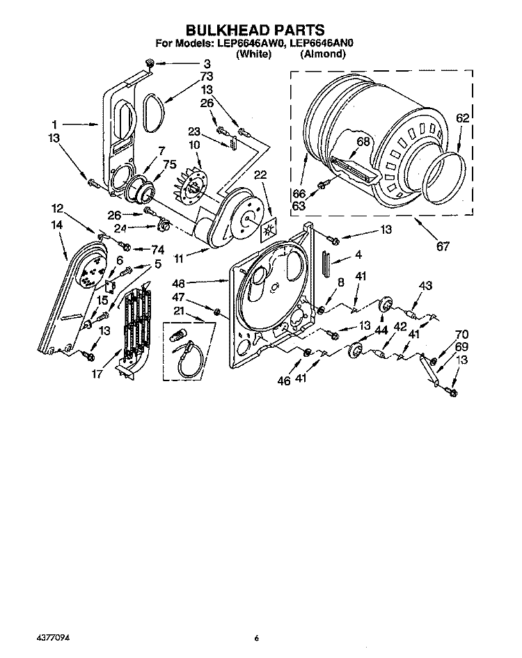 SECTION Diagram and Parts List for LEP6646AN0  Whirlpool Dryer