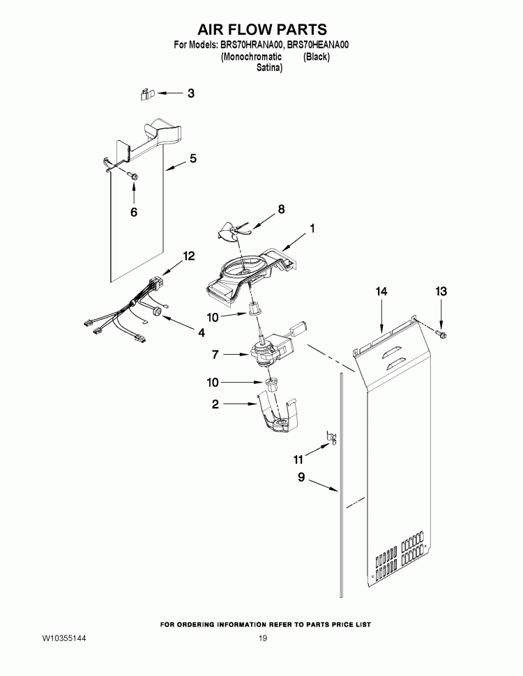 AIR FLOW PARTS Diagram and Parts List for BRS70HRANA00  Whirlpool Refrigerator
