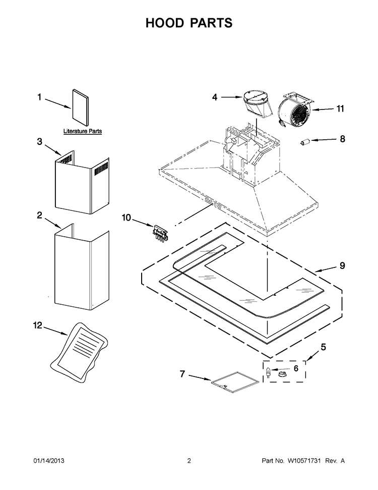 HOOD PARTS Diagram and Parts List for IHW2530BS0  Whirlpool Range Hood