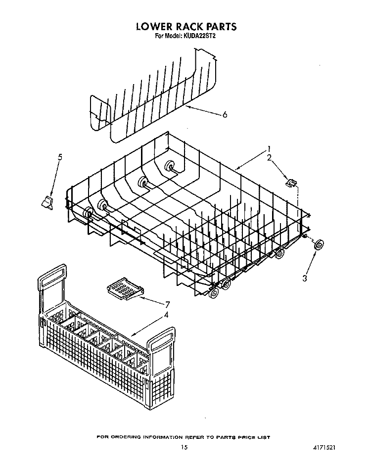 LOWER RACK Diagram and Parts List for KUDA22ST2  KitchenAid Dishwasher