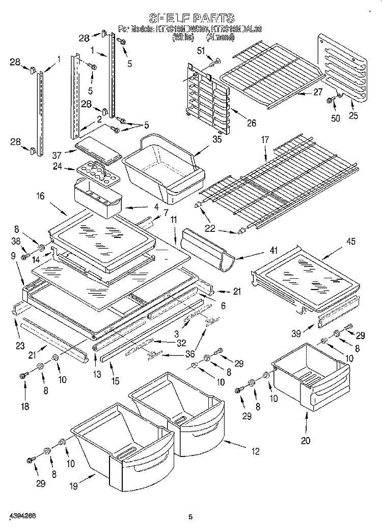 SHELF Diagram and Parts List for KTRS19MDWH03  KitchenAid Refrigerator