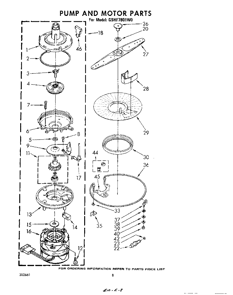 PUMP AND MOTOR Diagram and Parts List for GSHF7801W0  Whirlpool Dishwasher