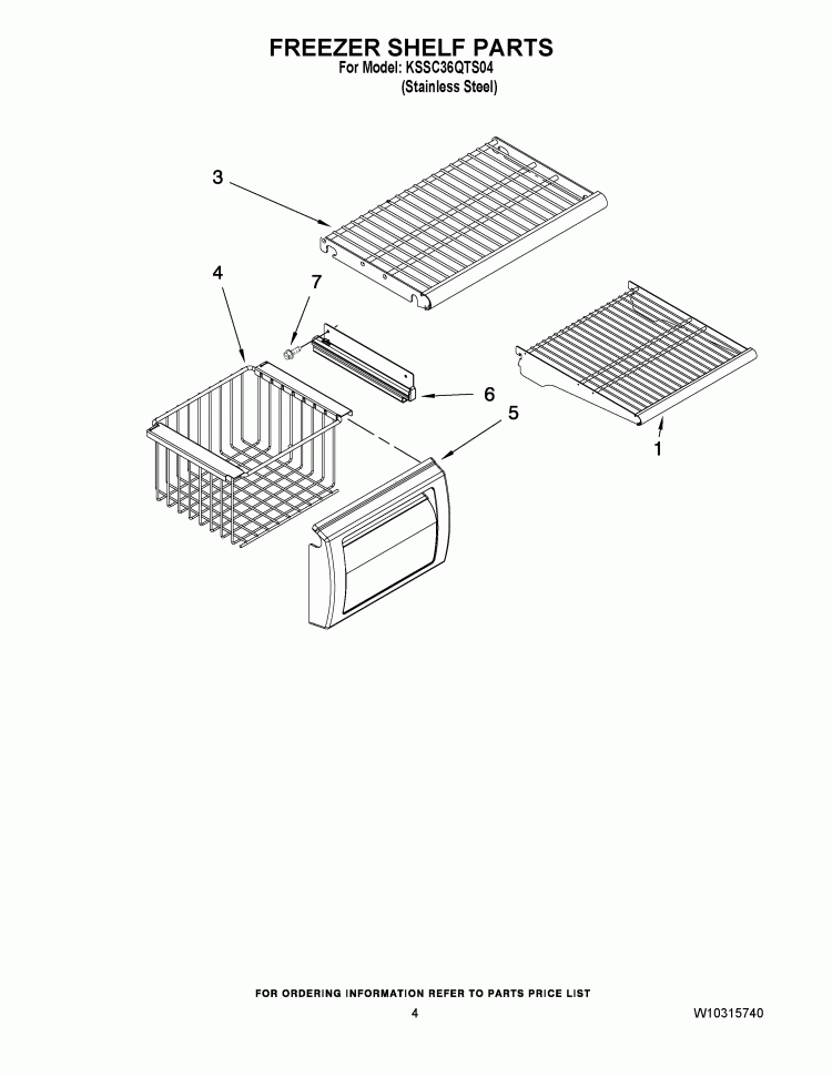 FREEZER SHELF PARTS Diagram and Parts List for KSSC36QTS04  KitchenAid Refrigerator