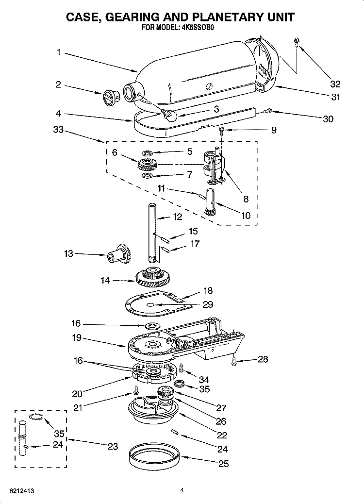 CASE, GEARING AND PLANETARY UNIT Diagram and Parts List for 4K5SSOB0  KitchenAid Mixer