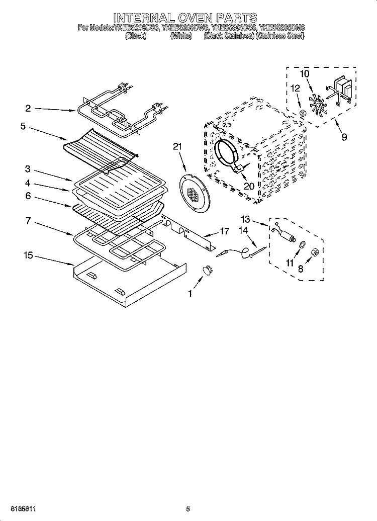INTERNAL OVEN PARTS Diagram and Parts List for YKEBS208DB6  KitchenAid Wall Oven