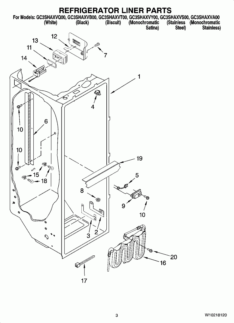REFRIGERATOR LINER PARTS Diagram and Parts List for GC3SHAXVA00  Whirlpool Refrigerator