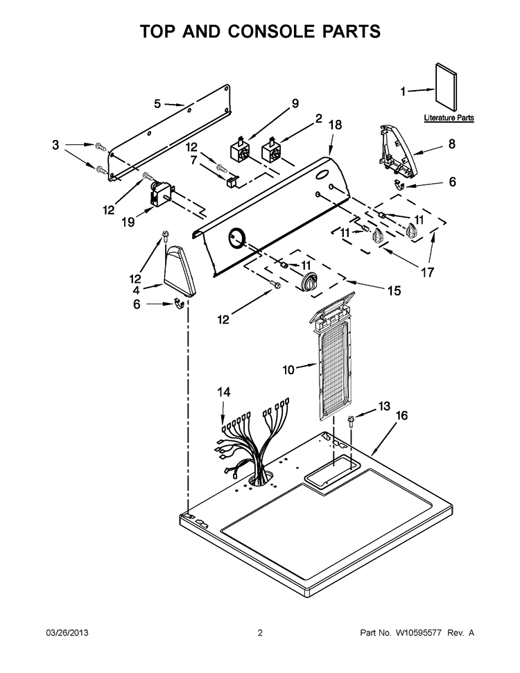 TOP AND CONSOLE PARTS Diagram and Parts List for YWED4800XQ2  Whirlpool Dryer