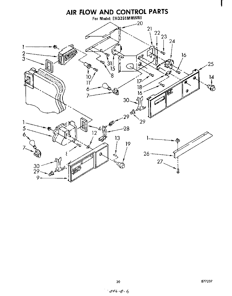 AIR FLOW AND CONTROL Diagram and Parts List for EHD261MMWR1  Whirlpool Refrigerator