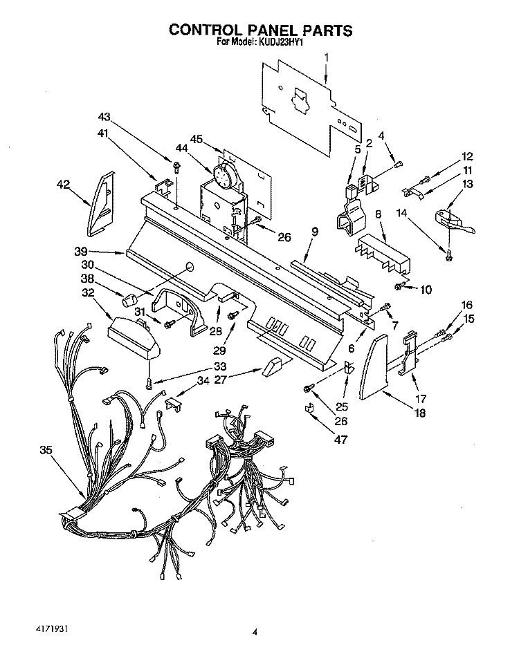 CONTROL PANEL, LIT/OPTIONAL Diagram and Parts List for KUDJ23HY1  KitchenAid Dishwasher