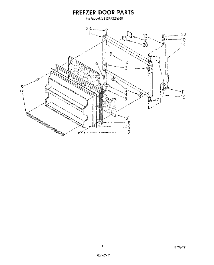 FREEZER DOOR Diagram and Parts List for ET12AKXSW00  Whirlpool Refrigerator