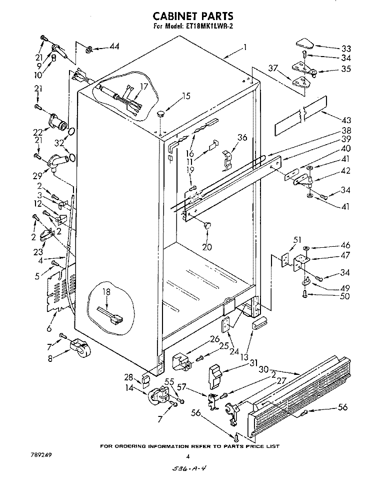 CABINET Diagram and Parts List for ET18MK1LWR2  Whirlpool Refrigerator