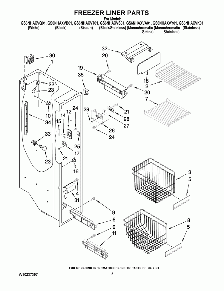 FREEZER LINER PARTS Diagram and Parts List for GS6NHAXVK01  Whirlpool Refrigerator