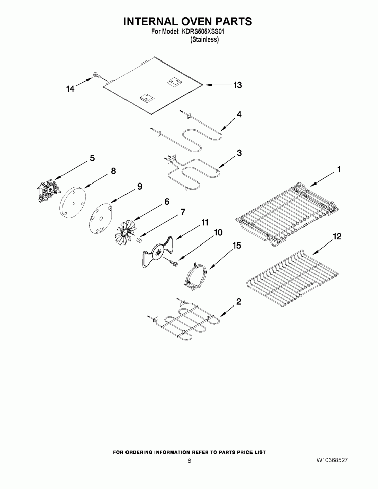 INTERNAL OVEN PARTS Diagram and Parts List for KDRS505XSS01  KitchenAid Range