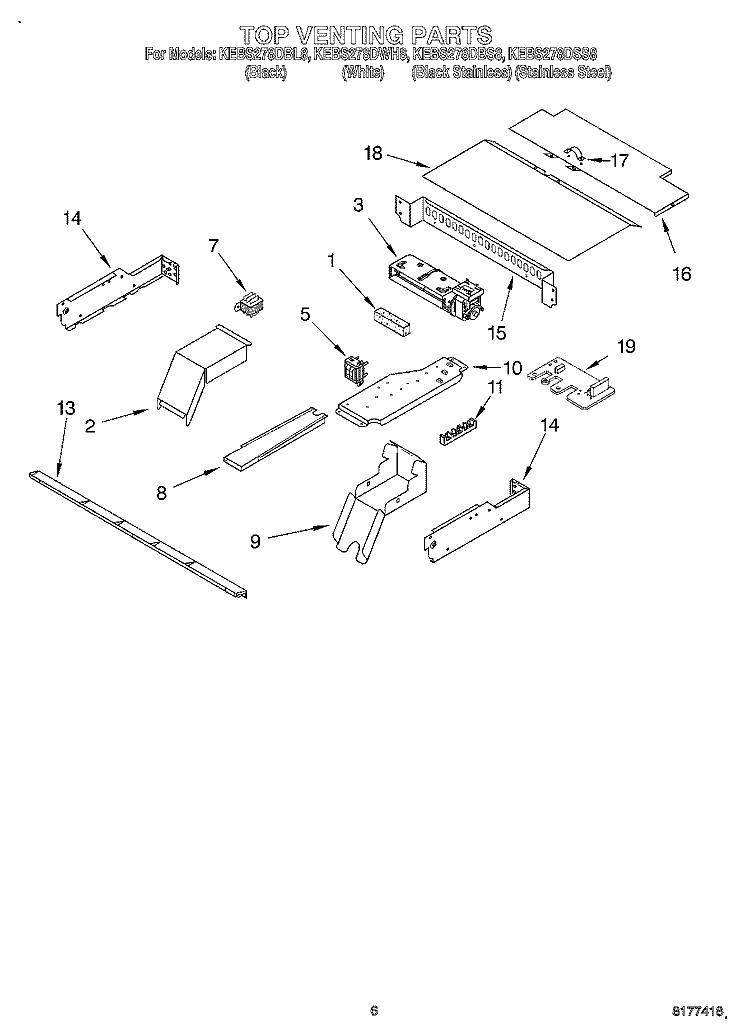 TOP VENTING, OPTIONAL Diagram and Parts List for KEBS278DBS8  KitchenAid Wall Oven