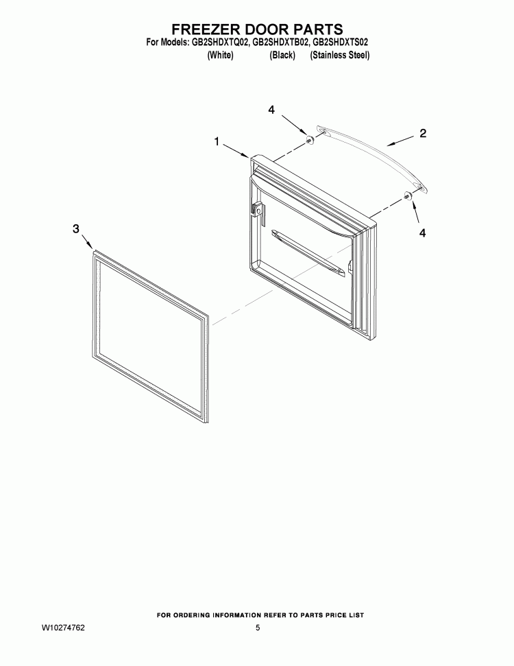 FREEZER DOOR PARTS Diagram and Parts List for GB2SHDXTB02  Whirlpool Refrigerator
