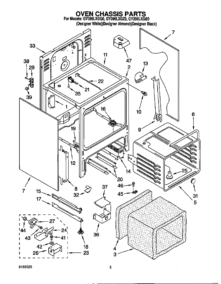 OVEN CHASSIS Diagram and Parts List for GY396LXGB0  Whirlpool Range