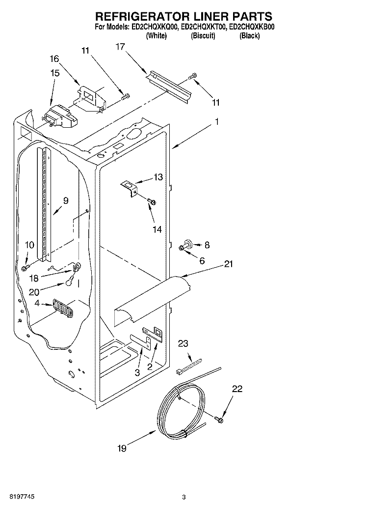 REFRIGERATOR LINER Diagram and Parts List for ED2CHQXKQ00  Whirlpool Refrigerator