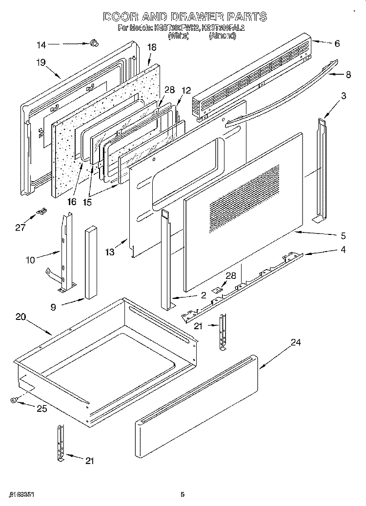 DOOR & DRAWER Diagram and Parts List for KGST300FWH2  KitchenAid Range