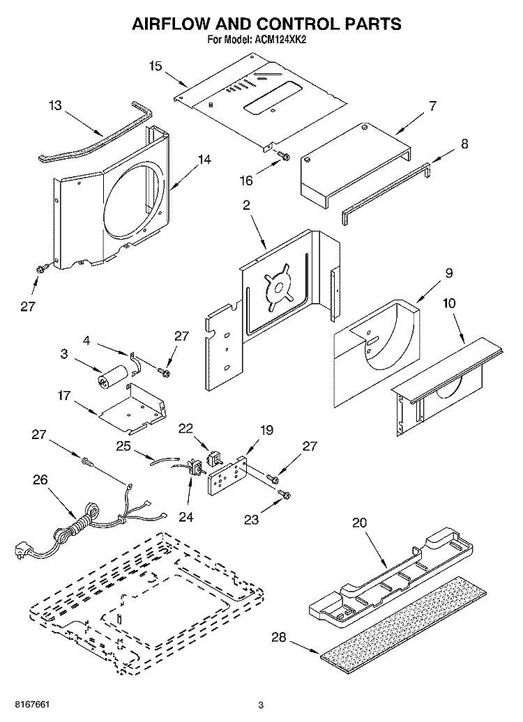AIR FLOW AND CONTROL PARTS Diagram and Parts List for ACM124XK2  Whirlpool Air Conditioner