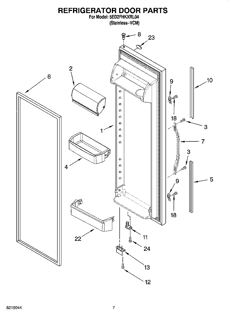 REFRIGERATOR DOOR PARTS Diagram and Parts List for 5ED2FHKXRL04  Whirlpool Refrigerator