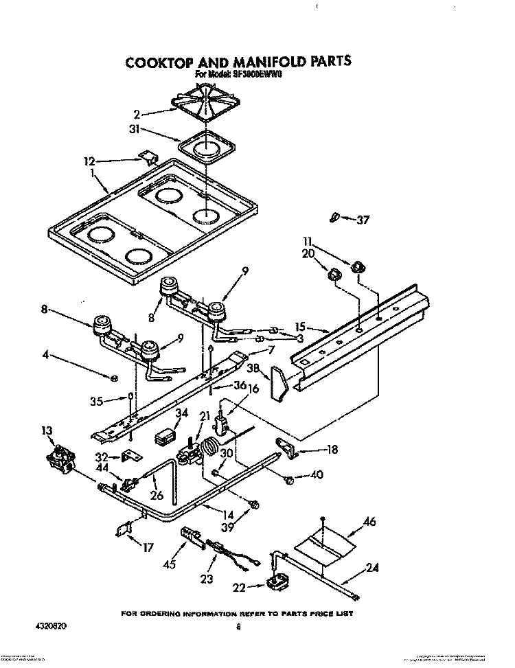 COOKTOP AND MANIFOLD, LIT/OPTIONAL Diagram and Parts List for SF3000EWW0  Whirlpool Range