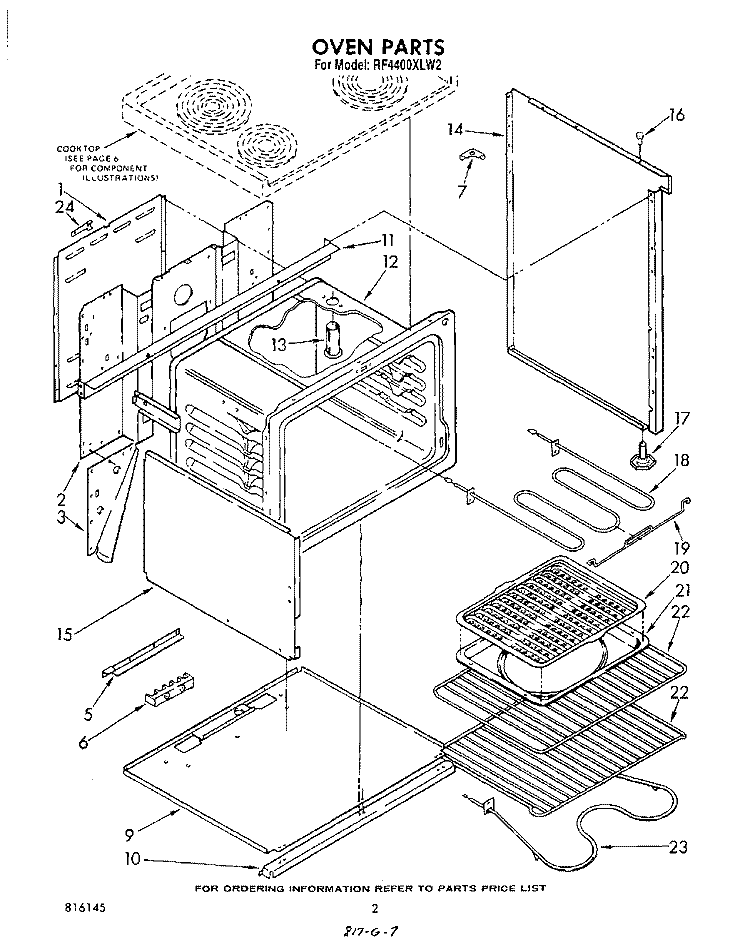 OVEN Diagram and Parts List for RF4400XLW2  Whirlpool Range