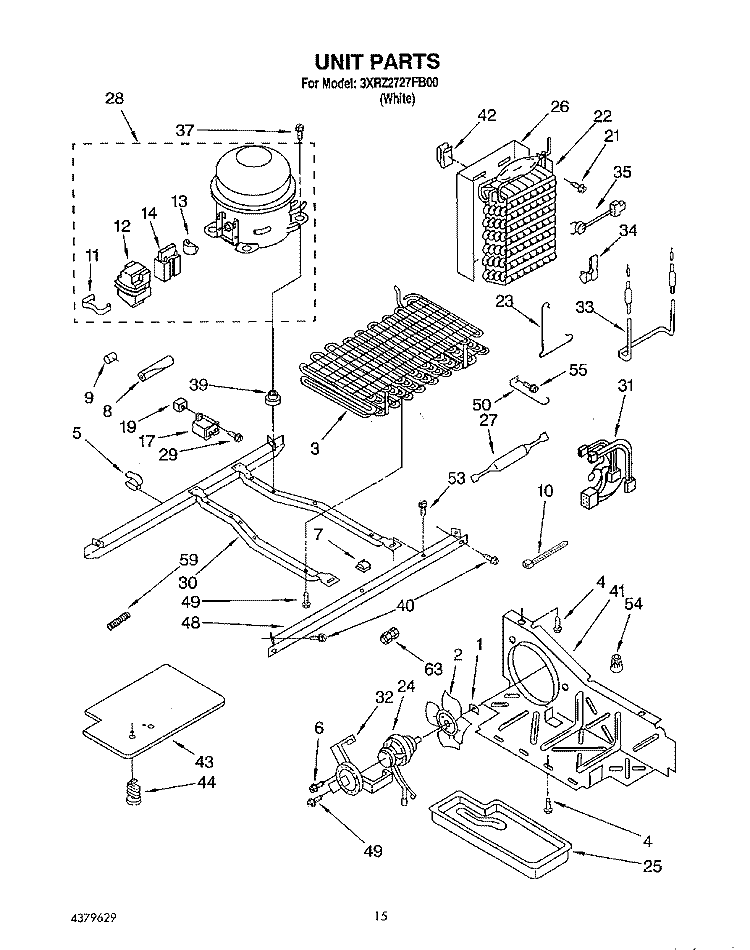 UNIT Diagram and Parts List for 3XRZ2727FB00  Whirlpool Refrigerator