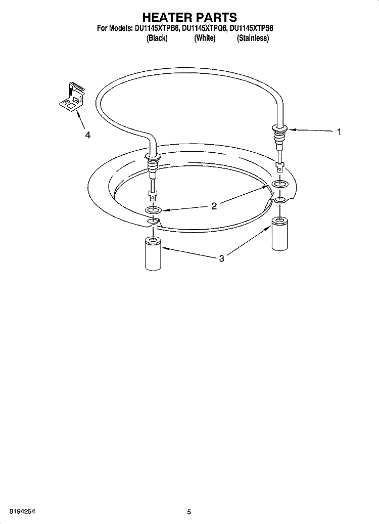 HEATER PARTS Diagram and Parts List for DU1145XTPQ6  Whirlpool Dishwasher