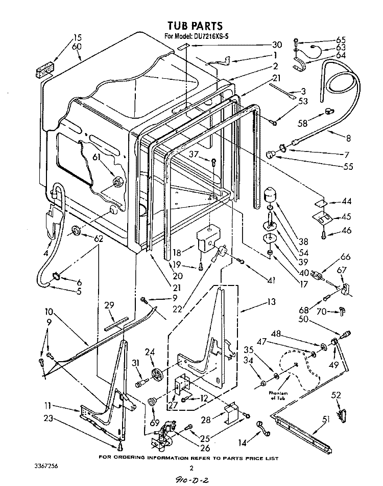 TUB, LITERATURE AND OPTIONAL Diagram and Parts List for DU7216XS5  Whirlpool Dishwasher