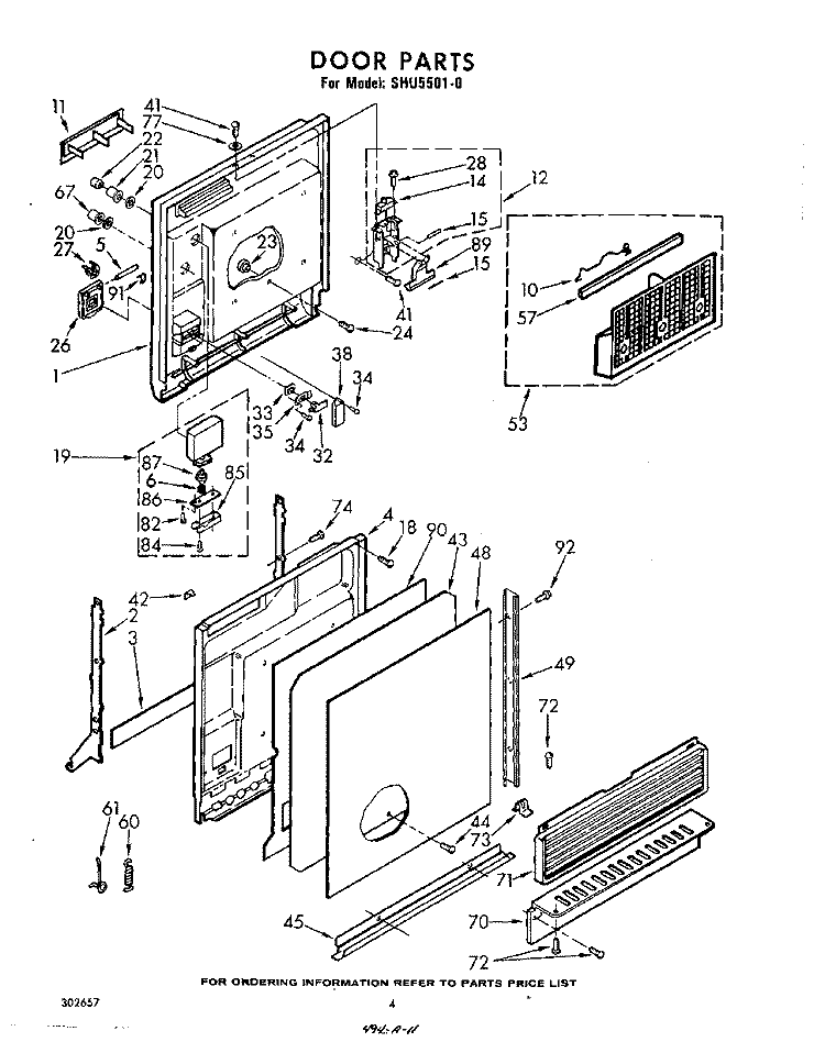 DOOR Diagram and Parts List for SHU55010  Whirlpool Dishwasher