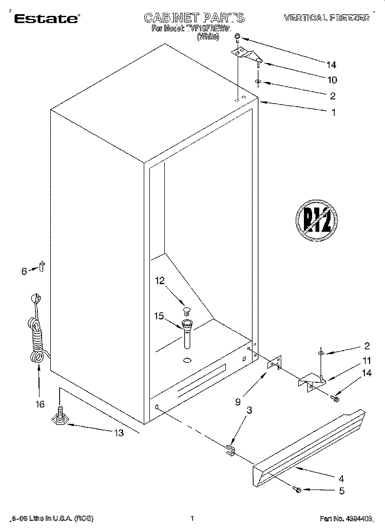 CABINET Diagram and Parts List for TVF15FREW01  Whirlpool Freezer