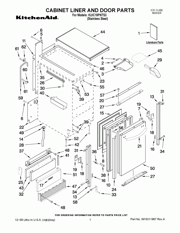 CABINET LINER AND DOOR PARTS Diagram and Parts List for KUIC18PNTS3  KitchenAid Ice Maker