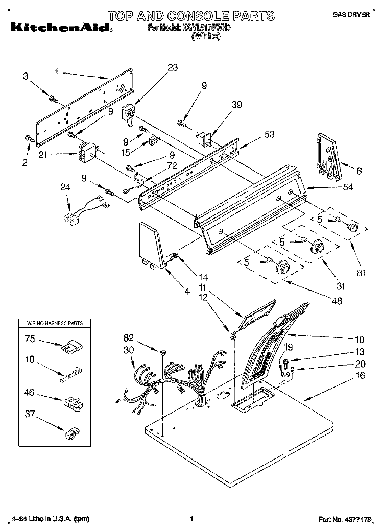 TOP AND CONSOLE, LIT/OPTIONAL Diagram and Parts List for KGYL517BWH0  KitchenAid Dryer