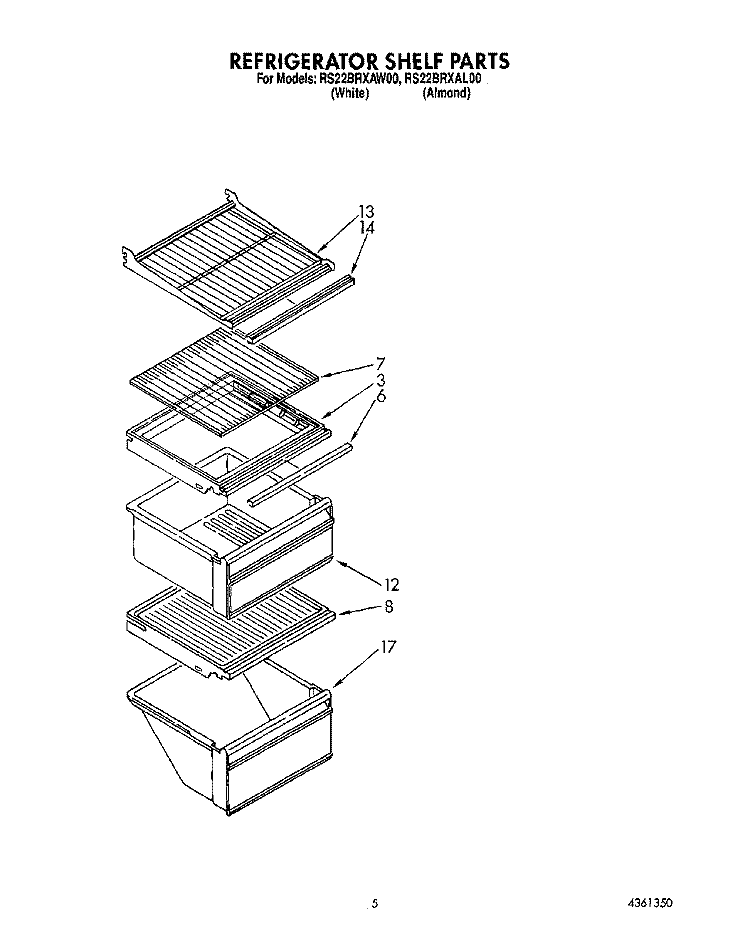 REFRIGERATOR SHELF Diagram and Parts List for RS22BRXAW00  Roper Refrigerator