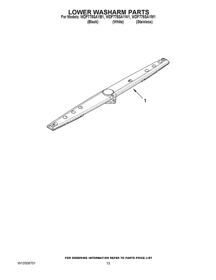 LOWER WASHARM PARTS Diagram and Parts List for WDF775SAYW1  Whirlpool Dishwasher