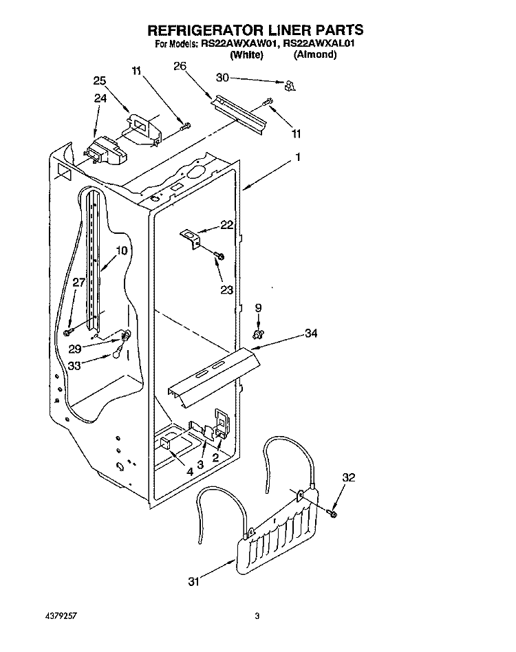 REFRIGERATOR LINER Diagram and Parts List for RS22AWXAW01  Roper Refrigerator