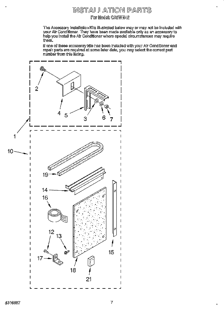 INSTALLATION Diagram and Parts List for CA6WM42  Crosley Air Conditioner