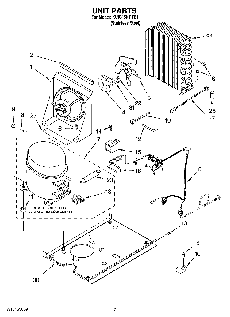 UNIT PARTS, OPTIONAL PARTS (NOT INCLUDED) Diagram and Parts List for KUIC15NRTS1  KitchenAid Ice Maker