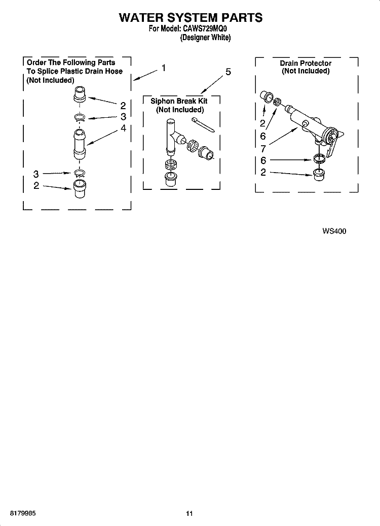 WATER SYSTEM PARTS Diagram and Parts List for CAWS729MQ0  Crosley Washer