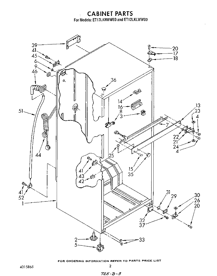 CABINET Diagram and Parts List for ET12LKLWN00  Whirlpool Refrigerator