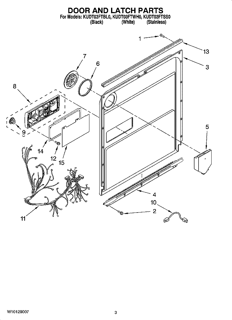 DOOR AND LATCH PARTS Diagram and Parts List for KUDT03FTBL0  KitchenAid Dishwasher