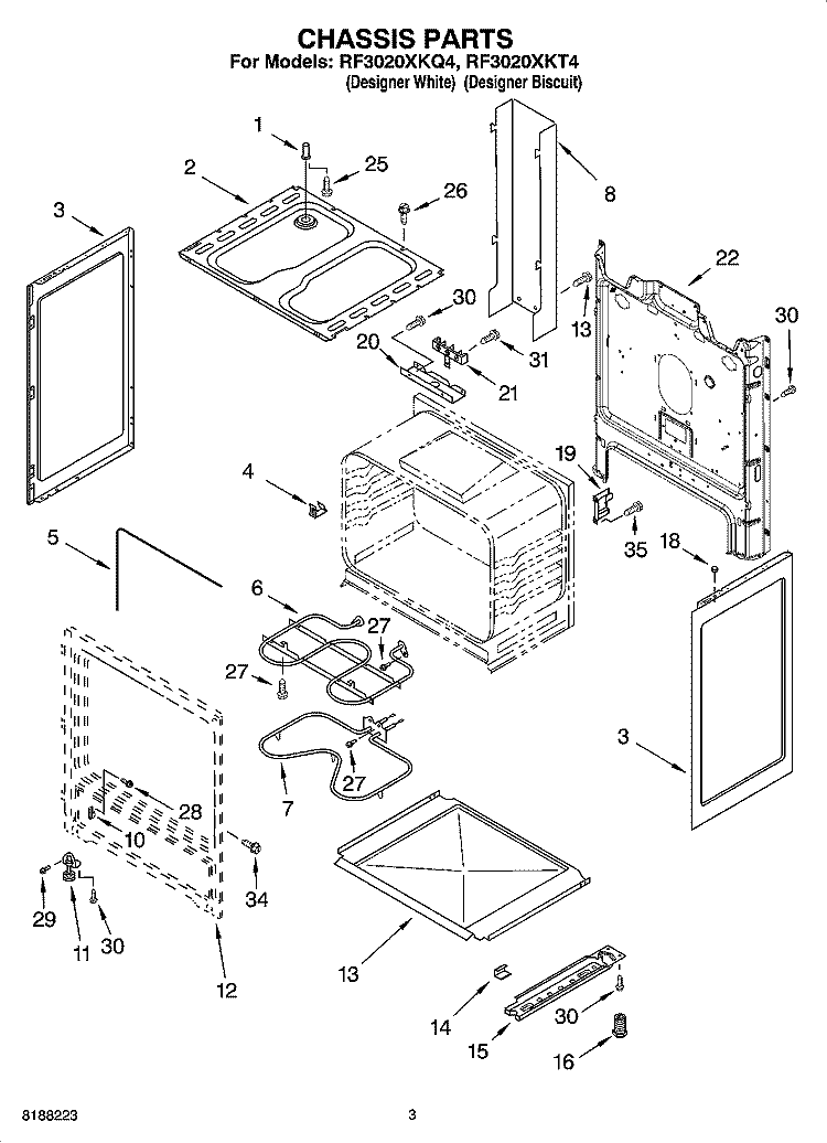 CHASSIS PARTS Diagram and Parts List for RF3020XKQ4  Whirlpool Range