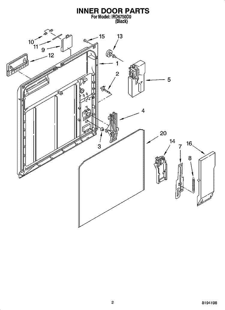 INNER DOOR PARTS Diagram and Parts List for IRD6750D0  Inglis Dishwasher