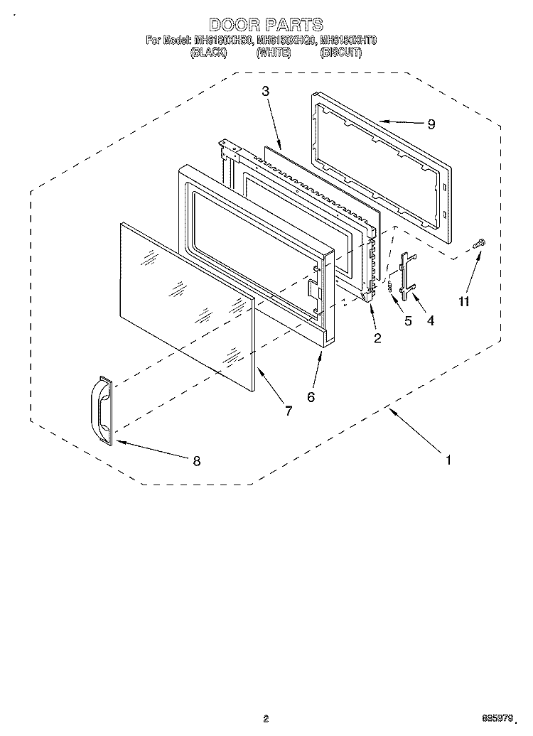 DOOR Diagram and Parts List for MH6150XHT0  Whirlpool Microwave